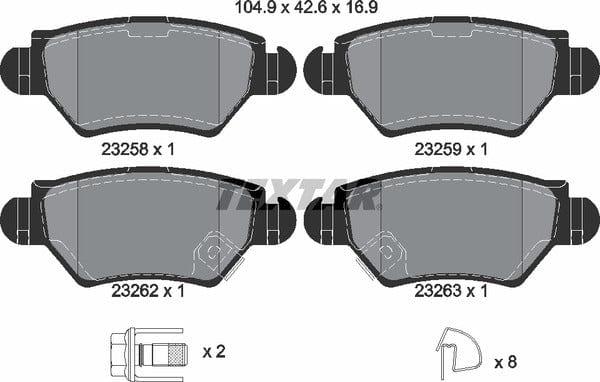 Textar Brake Pads Full Set Of 4 Rear With Brake Caliper Screws With Accessories 2325803 - image 5