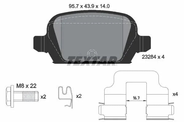 Textar Brake Pads Full Set Of 4 Rear With Brake Caliper Screws With Accessories 2328404 - image 4
