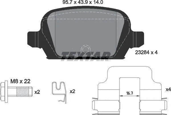 Textar Brake Pads Full Set Of 4 Rear With Brake Caliper Screws With Accessories 2328404 - image 5