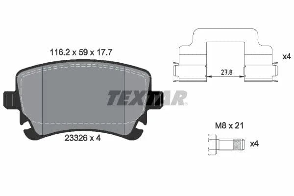 Textar Brake Pads Full Set Of 4 Rear With Brake Caliper Screws With Accessories 2332601 - image 4