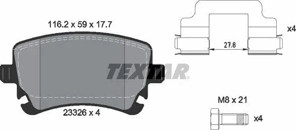 Textar Brake Pads Full Set Of 4 Rear With Brake Caliper Screws With Accessories 2332601 - image 5