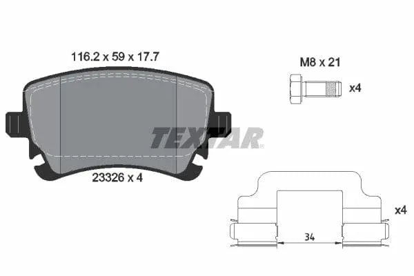 Textar Brake Pads Full Set Of 4 Rear With Brake Caliper Screws With Accessories 2332607 - image 4
