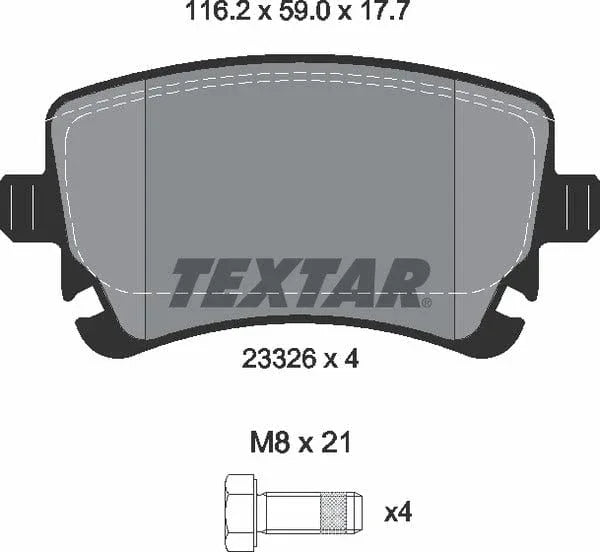 Textar Brake Pads Full Set Of 4 Rear With Brake Caliper Screws With Accessories 2332611 - image 5
