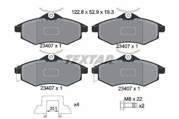 Textar Brake Pads Full Set Of 4 Front With Accessories 2340702 - image 4