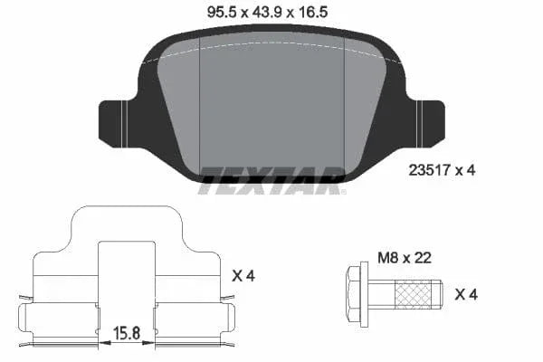 Textar Brake Pads Full Set Of 4 Rear With Accessories 2351703 - image 4