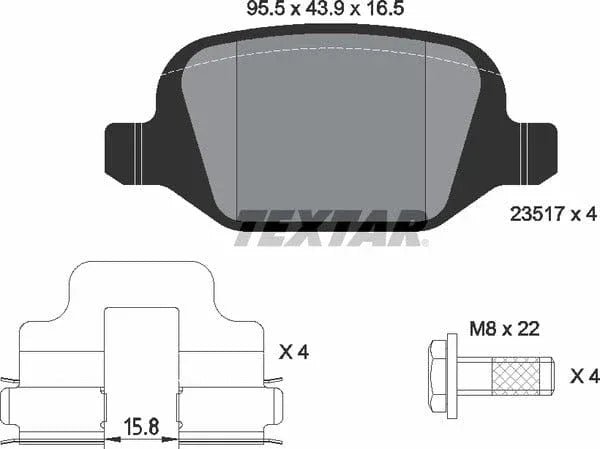 Textar Brake Pads Full Set Of 4 Rear With Accessories 2351703 - image 5