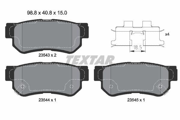 Textar Brake Pads Full Set Of 4 Rear With Accessories 2354301 - image 4