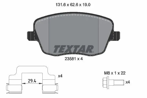 Textar Brake Pads Full Set Of 4 Front With Brake Caliper Screws With Accessories 2358101 - image 4