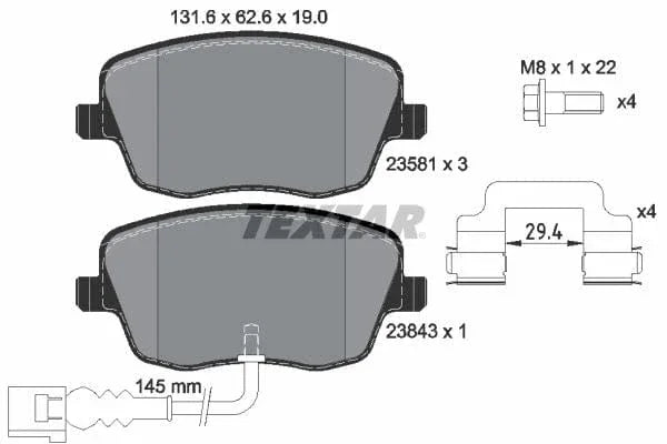 Textar Brake Pads Full Set Of 4 Front With Brake Caliper Screws With Accessories 2358102 - image 4