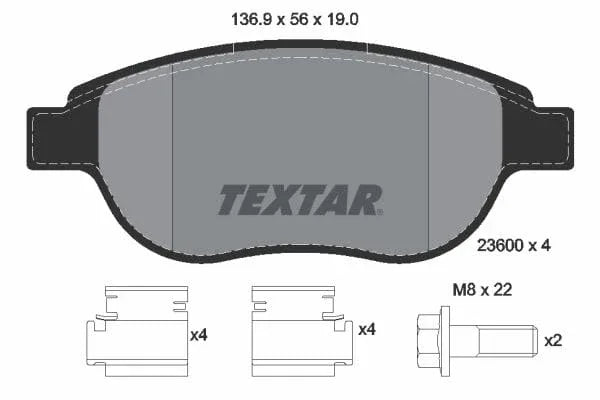 Textar Brake Pads Full Set Of 4 Front With Brake Caliper Screws 2360001 - image 4