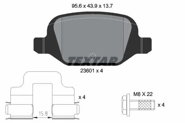 Textar Brake Pads Full Set Of 4 Rear With Accessories 2360102 - image 4