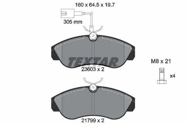 Textar Brake Pads Full Set Of 4 Front With Brake Caliper Screws 2360301 - image 4