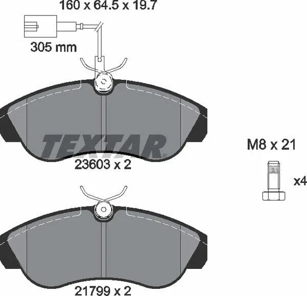 Textar Brake Pads Full Set Of 4 Front With Brake Caliper Screws 2360301 - image 5