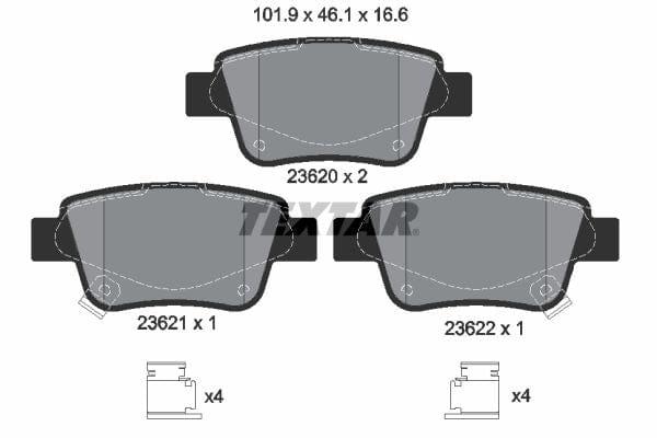 Textar Brake Pads Full Set Of 4 Rear With Accessories 2362002 - image 4