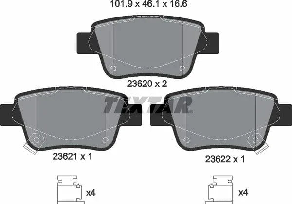 Textar Brake Pads Full Set Of 4 Rear With Accessories 2362002 - image 5