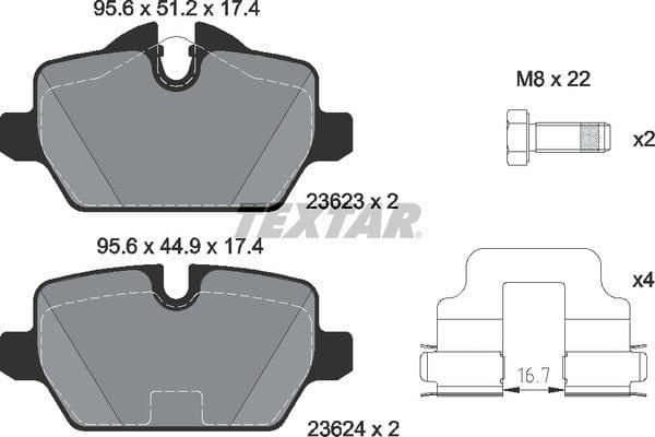 Textar Brake Pads Full Set Of 4 Rear With Brake Caliper Screws With Accessories 2362303 - image 5