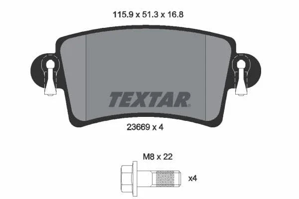 Textar Brake Pads Full Set Of 4 Rear With Brake Caliper Screws 2366901 - image 4