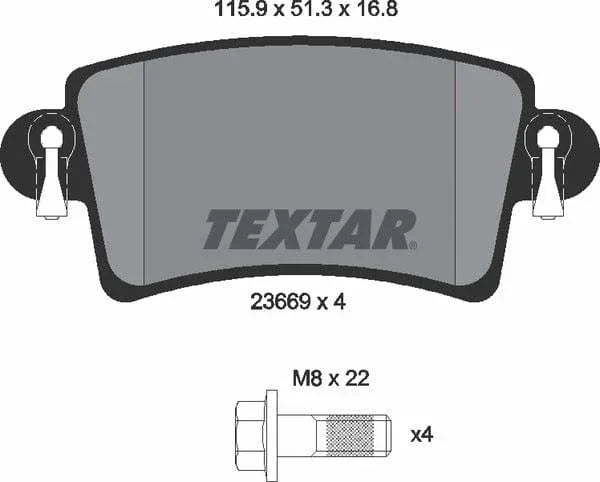 Textar Brake Pads Full Set Of 4 Rear With Brake Caliper Screws 2366901 - image 5