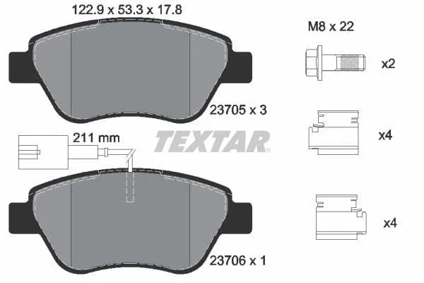 Textar Brake Pads Full Set Of 4 Front With Brake Caliper Screws With Accessories 2370502 - image 4