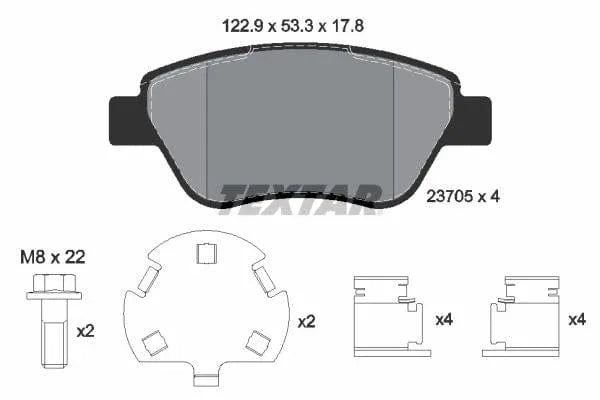 Textar Brake Pads Full Set Of 4 Front With Brake Caliper Screws With Accessories 2370507 - image 4