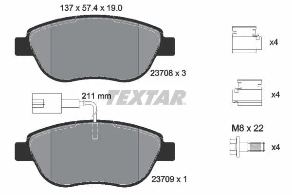 Textar Brake Pads Full Set Of 4 Front With Brake Caliper Screws With Accessories 2370802 - image 4