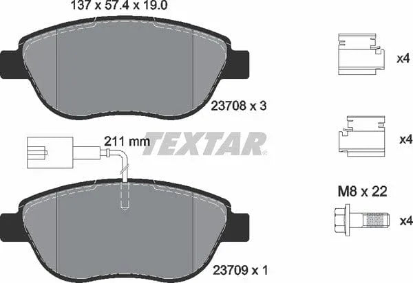 Textar Brake Pads Full Set Of 4 Front With Brake Caliper Screws With Accessories 2370802 - image 5