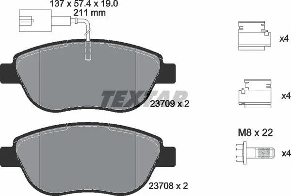 Textar Brake Pads Full Set Of 4 Front With Brake Caliper Screws With Accessories 2370901 - image 5