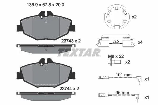 Textar Brake Pads Full Set Of 4 Front With Brake Caliper Screws 2374303 - image 4