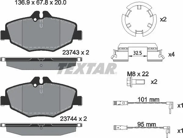 Textar Brake Pads Full Set Of 4 Front With Brake Caliper Screws 2374303 - image 5