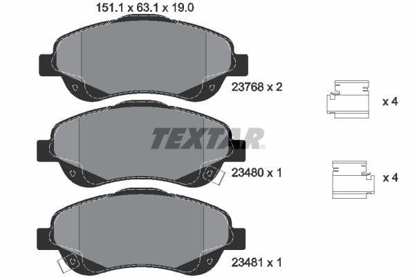 Textar Brake Pads Full Set Of 4 Front With Accessories 2376802 - image 4
