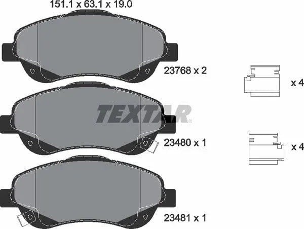 Textar Brake Pads Full Set Of 4 Front With Accessories 2376802 - image 5