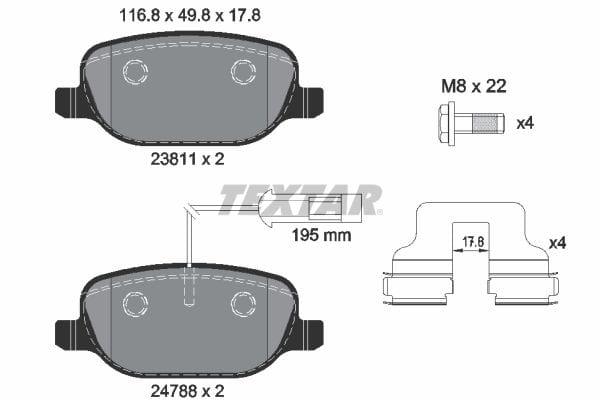 Textar Brake Pads Full Set Of 4 Rear With Brake Caliper Screws 2381101 - image 4