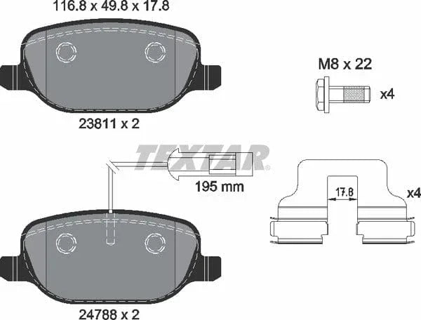 Textar Brake Pads Full Set Of 4 Rear With Brake Caliper Screws 2381101 - image 5