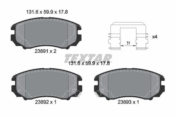 Textar Brake Pads Full Set Of 4 Front 2389105 - image 4