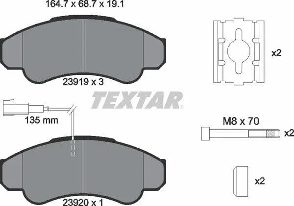 Textar Brake Pads Full Set Of 4 Front With Brake Caliper Screws With Accessories 2391901 - image 5