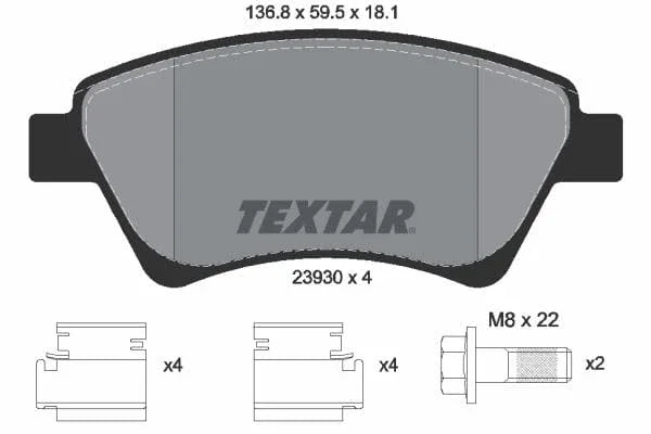 Textar Brake Pads Full Set Of 4 Front With Brake Caliper Screws 2393001 - image 4