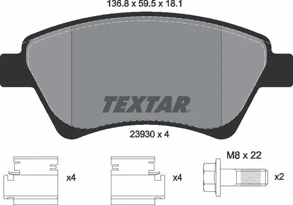 Textar Brake Pads Full Set Of 4 Front With Brake Caliper Screws 2393001 - image 5