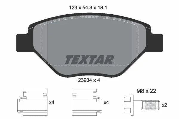 Textar Brake Pads Full Set Of 4 Front With Brake Caliper Screws 2393401 - image 4