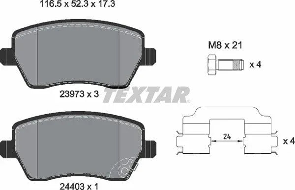 Textar Brake Pads Full Set Of 4 Front With Brake Caliper Screws 2397302 - image 5