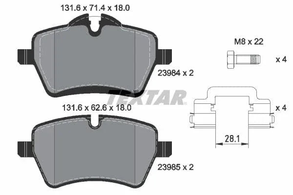 Textar Brake Pads Full Set Of 4 Front With Brake Caliper Screws With Accessories 2398404 - image 4