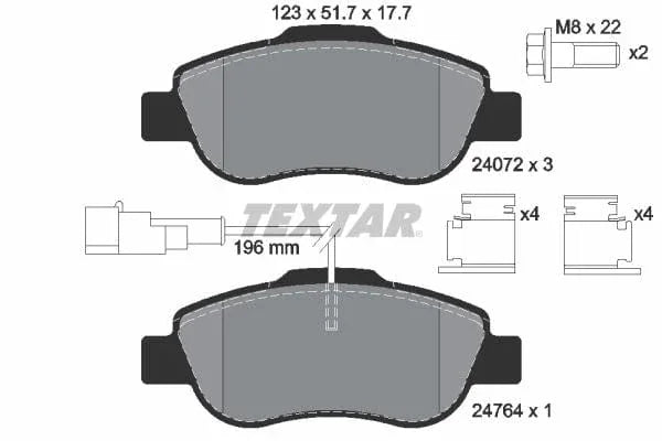 Textar Brake Pads Full Set Of 4 Front With Accessories 2407202 - image 4