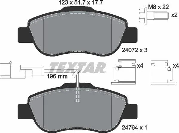 Textar Brake Pads Full Set Of 4 Front With Accessories 2407202 - image 5