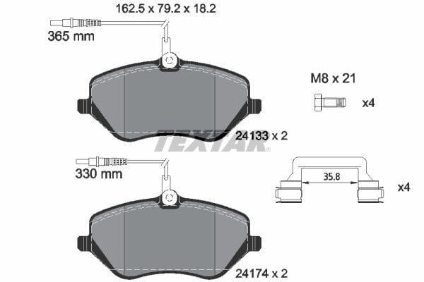 Textar Brake Pads Full Set Of 4 Front With Brake Caliper Screws With Accessories 2413301 - image 4