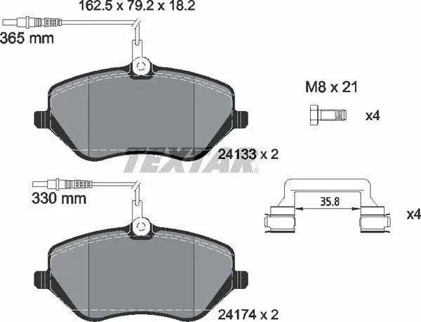 Textar Brake Pads Full Set Of 4 Front With Brake Caliper Screws With Accessories 2413301 - image 5