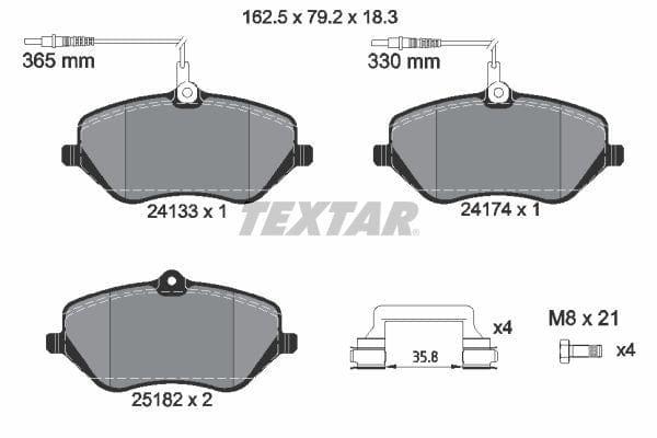Textar Brake Pads Full Set Of 4 Front With Brake Caliper Screws With Accessories 2413303 - image 4