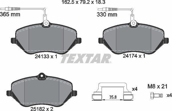 Textar Brake Pads Full Set Of 4 Front With Brake Caliper Screws With Accessories 2413303 - image 5