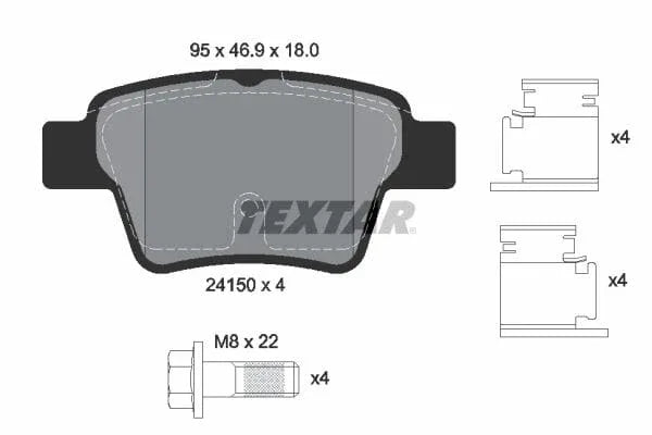 Textar Brake Pads Full Set Of 4 Rear With Brake Caliper Screws 2415001 - image 4