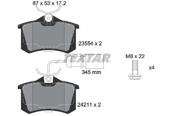 Textar Brake Pads Full Set Of 4 Rear With Brake Caliper Screws 2421101 - image 4