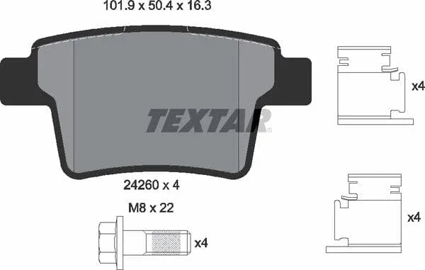 Textar Brake Pads Full Set Of 4 Rear With Brake Caliper Screws With Accessories 2426001 - image 5