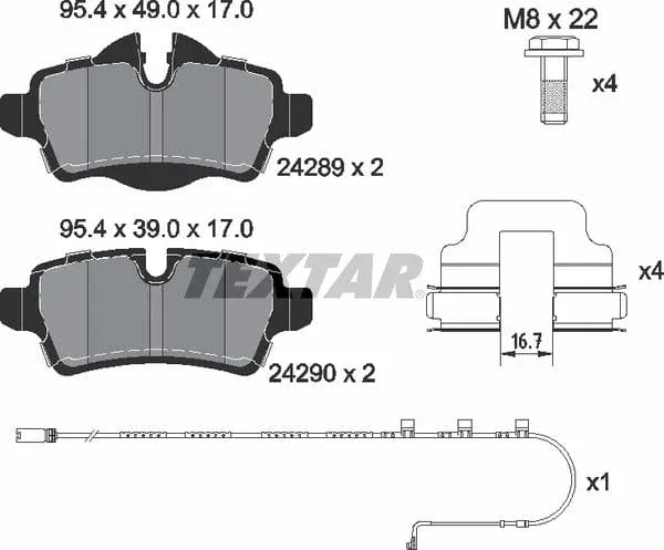 Textar Brake Pads Full Set Of 4 Rear With Brake Caliper Screws With Accessories 2428904 - image 5